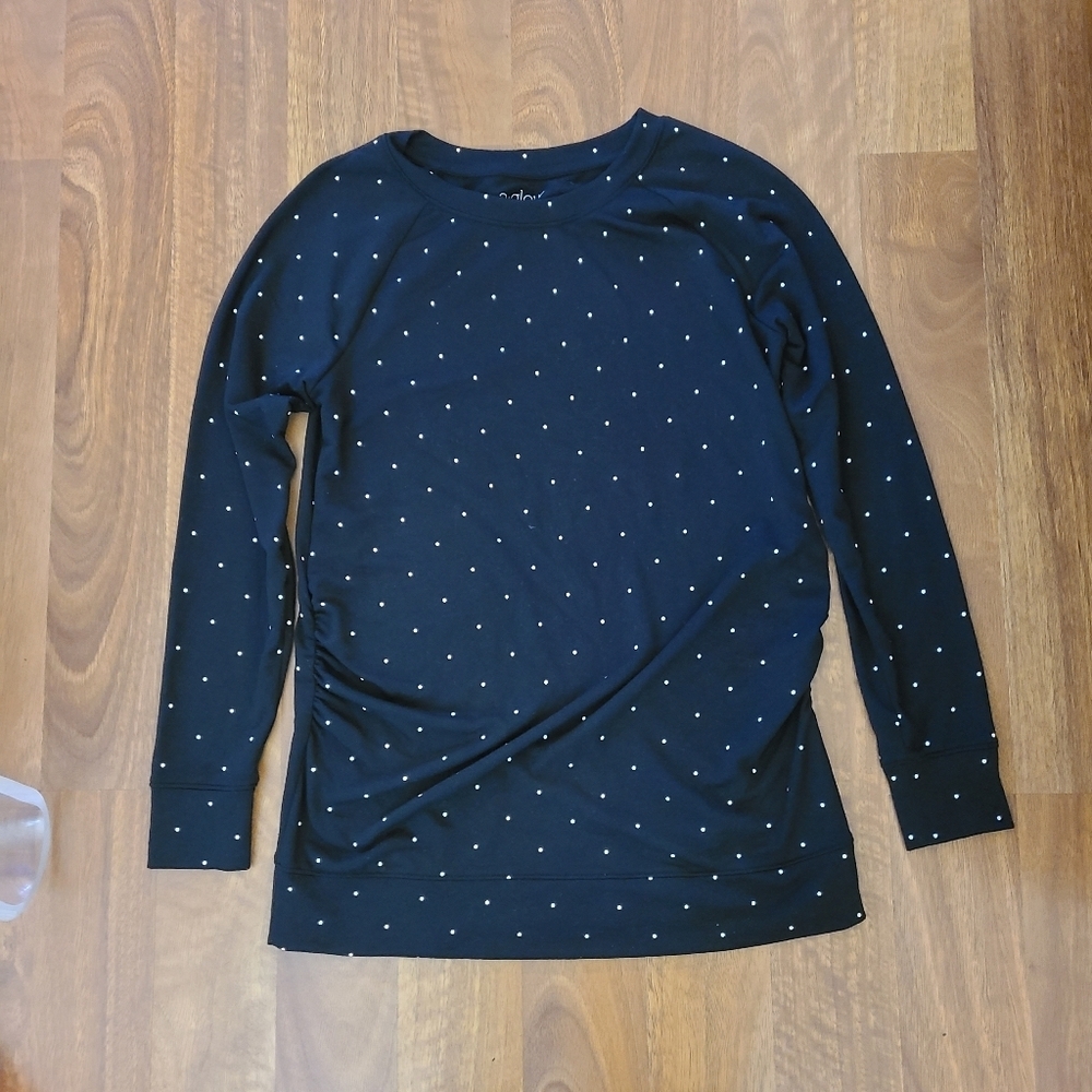 A:glow Maternity Size SMALL Lightweight Sweatshirt Black Polka Dots Ruched Sides